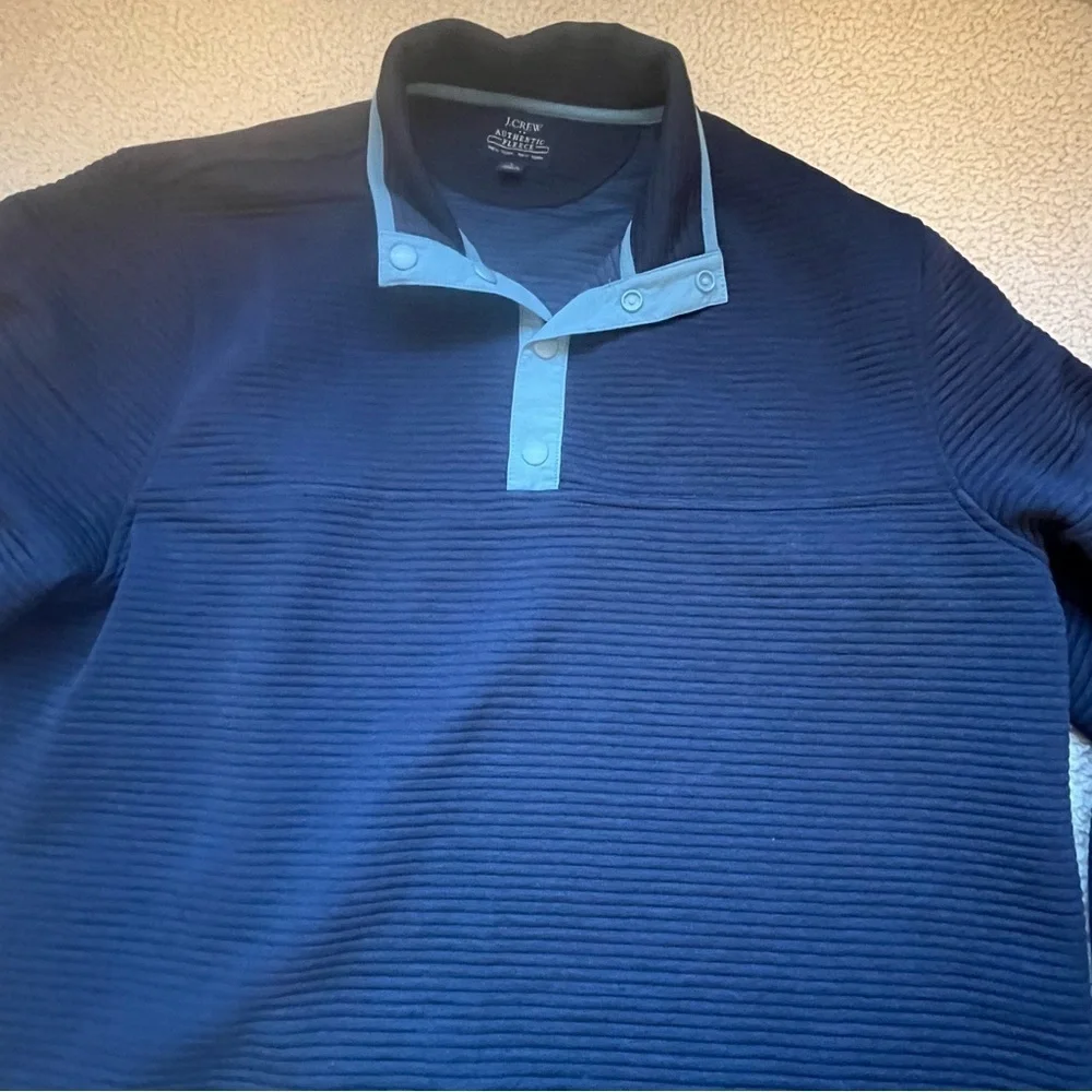 J. Crew Authentic Fleece Quilted 1/4 Button Pullover Jacket Mens Size L Navy